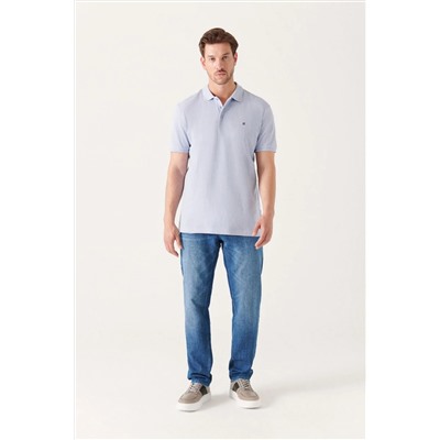 Мужская голубая классная футболка с воротником-поло из 100 % хлопка стандартного кроя E001004
