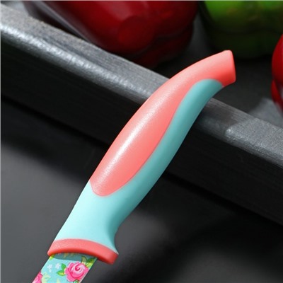 Нож кухонный с антиналипающим покрытием Доляна «Цветочки», лезвие 8 см
