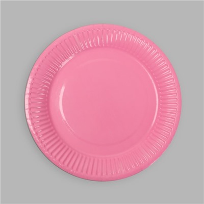 Тарелка одноразовая бумажная однотонная, цвет розовый