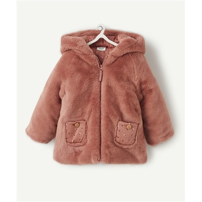 MANTEAU EN FAUSSE FOURRURE ROSE POUDRÉE BÉBÉ FILLE