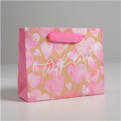Пакет подарочный крафтовый горизонтальный, упаковка, «With love», S 15 х 12 х 5,5 см