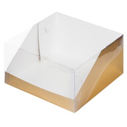 Коробка под торт с пластиковой крышкой 235х235х100 Золото