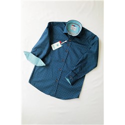 Темно-синяя детская рубашка с длинными рукавами и бирюзовым узором New-Louis-0020