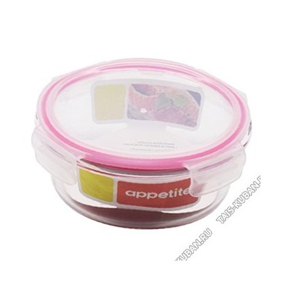 Appetite Контейнер 0,62л круг d15 h6см, пласт.розовая крышка, 4защелки, п/у