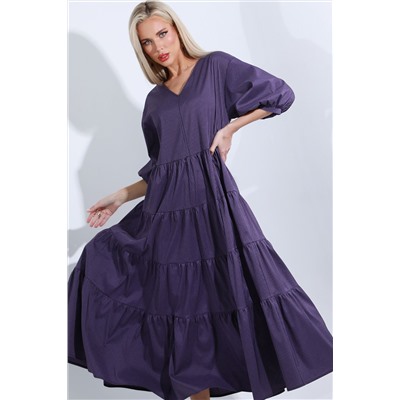 Платье многоярусное фиолетовое с рукавом три четверти