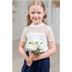 Трикотажная школьная блуза с кружевом для девочки ДЖ-2302-50