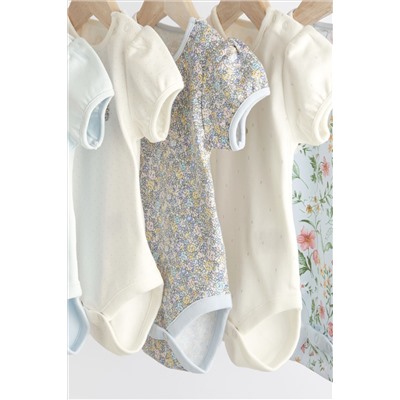 Blue 5 Pack Puff Sleeve Character Baby Bodysuits