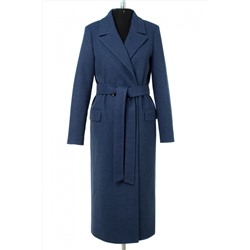 01-10993 Пальто женское демисезонное (пояс) Микроворса/Елочка синий