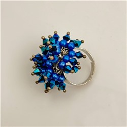Кольцо с хрусталем и бусинкой под жемчуг цвет синий 10