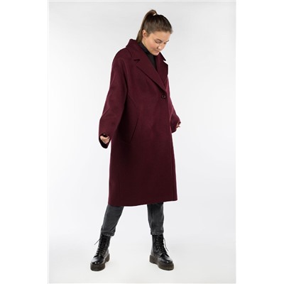 02-2975 Пальто женское утепленное валяная шерсть бордовый