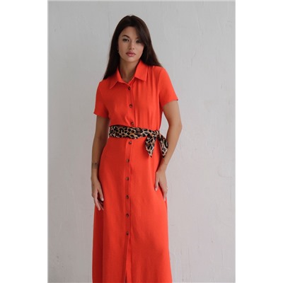 9703 Платье-рубашка удлинённое красно-оранжевое (остаток: 42)