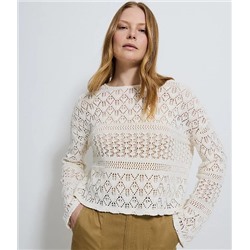 Cream Crochet Cut Out Long Sleeve Top