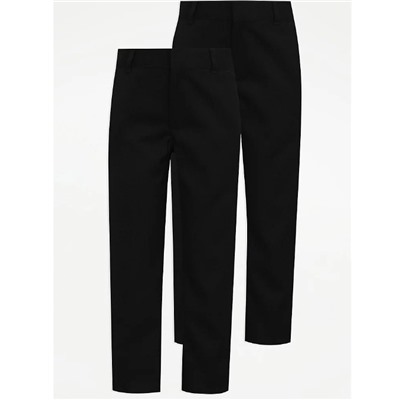 Boys Black Regular Leg School Trousers 2 Pack