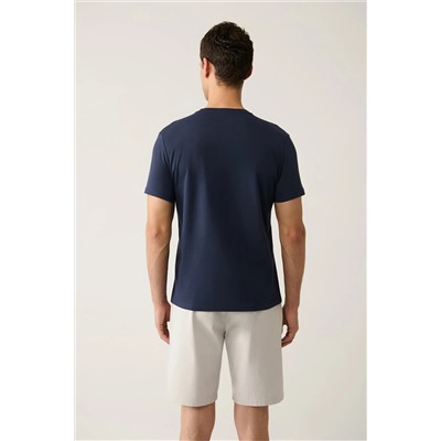 Мужская темно-синяя дышащая футболка стандартного кроя из 100% хлопка с круглым вырезом E001000