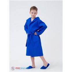 Детский вафельный халат с капюшоном синий В-07 (16)
