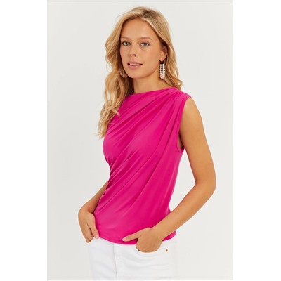 Женская блузка со сборками цвета фуксии YZ625