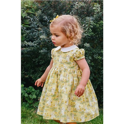 Trotters London Little Yellow Cotton Bunny Dress