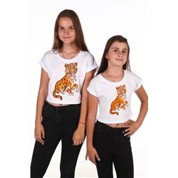 Короткая футболка Леопард (Белый)