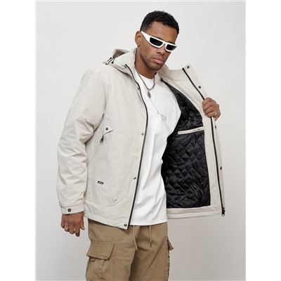 Куртка молодежная мужская весенняя с капюшоном светло-серого цвета 7323SS