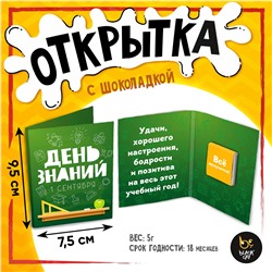 Открытка, ДЕНЬ ЗНАНИЙ, молочный шоколад, 5 г.
