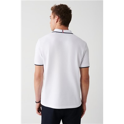 Белая футболка с воротником поло, 100% хлопок, стандартный крой с морским принтом