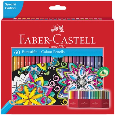 Карандаши цветные Faber-Castell, 60цв., заточен., картон. подставка, европодвес