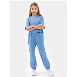 Комплект для девочек (футболка, брюки) голубой с печатью