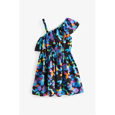 Black Print One-Shoulder Dress (3-16yrs)