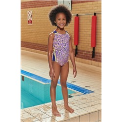 Pink Leopard Print Sports Cross-Back Swimsuit (3-16yrs)