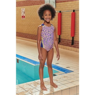 Pink Leopard Print Sports Cross-Back Swimsuit (3-16yrs)