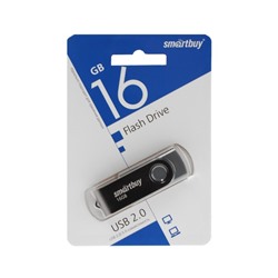 Флешка Smartbuy Twist, 16 Гб, USB 2.0, чт до 25 Мб/с, зап до 15 Мб/с, черная