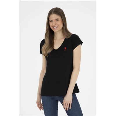 Женская черная базовая футболка с v-образным вырезом Скидка 50% в корзине