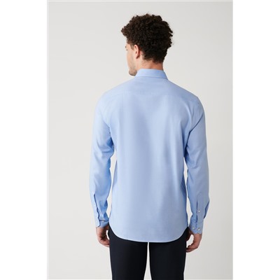 Синяя рубашка с воротником на пуговицах, 100 % хлопок, оксфорды, стандартная посадка