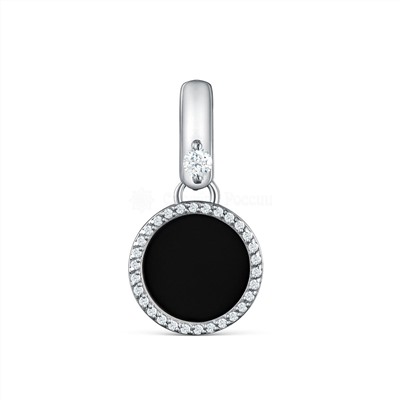 Серьги-пусеты из серебра с чёрным агатом и фианитами родированные С-4183-Р-Ча