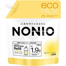 LION Ежедневный зубной ополаскиватель "Nonio" с длительной защитой от неприятного запаха (без спирта, лёгкий аромат трав и мяты) 950 мл, сменная упаковка с крышкой / 6