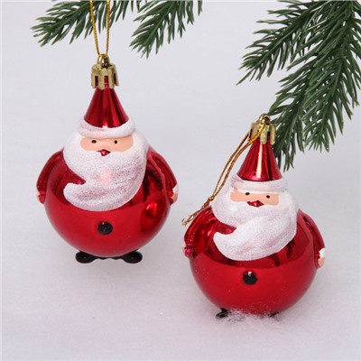 Елочные игрушки "Круглый Дед Мороз" 6 см (набор 2 шт), Красный