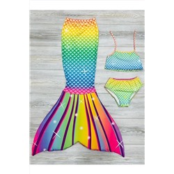 Купальник-бикини для девочек, костюм русалки, комплект из 3 предметов радужного цвета PM28M01