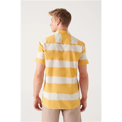 Мужская хлопковая рубашка горчичного цвета с коротким рукавом A21y2097
