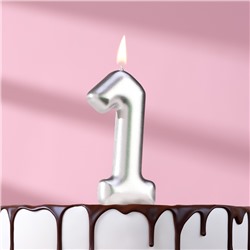 Свеча в торт "Европейская", цифра "1", 6 см, серебро