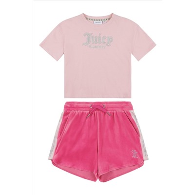 Juicy Couture Girls Pink Diamante T-Shirt & Shorts Set