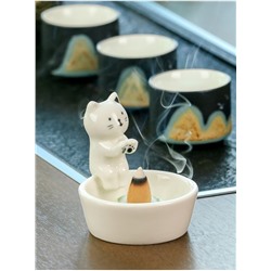 Подставка для благовоний керамическая "Kitty warms", white (7,9 см)