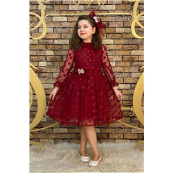 Параполька Бордово-красное детское вечернее платье ABY6661