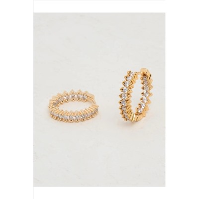 Стильные серьги-кольца с золотыми блестящими камнями