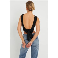 Женская укороченная блузка с завязками на спине, черная EY2733