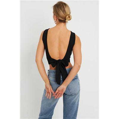 Женская укороченная блузка с завязками на спине, черная EY2733
