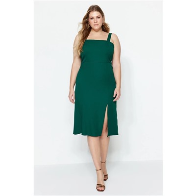 Изумрудно-зеленое тканое платье с разрезом TBBSS22AH0202