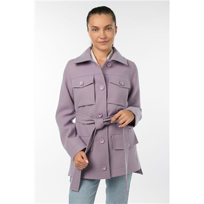 01-10653 Пальто женское демисезонное (пояс) Пальтовая ткань Серо-сиреневый