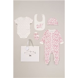 Rock-A-Bye Baby Boutique White Printed All in One Cotton 5-Piece Baby Gift Set