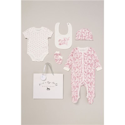 Rock-A-Bye Baby Boutique White Printed All in One Cotton 5-Piece Baby Gift Set