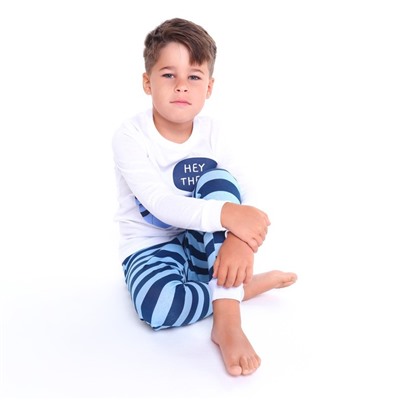 Пижама для мальчика (лонгслив/штанишки), цвет белый/синий/енот, рост 122см